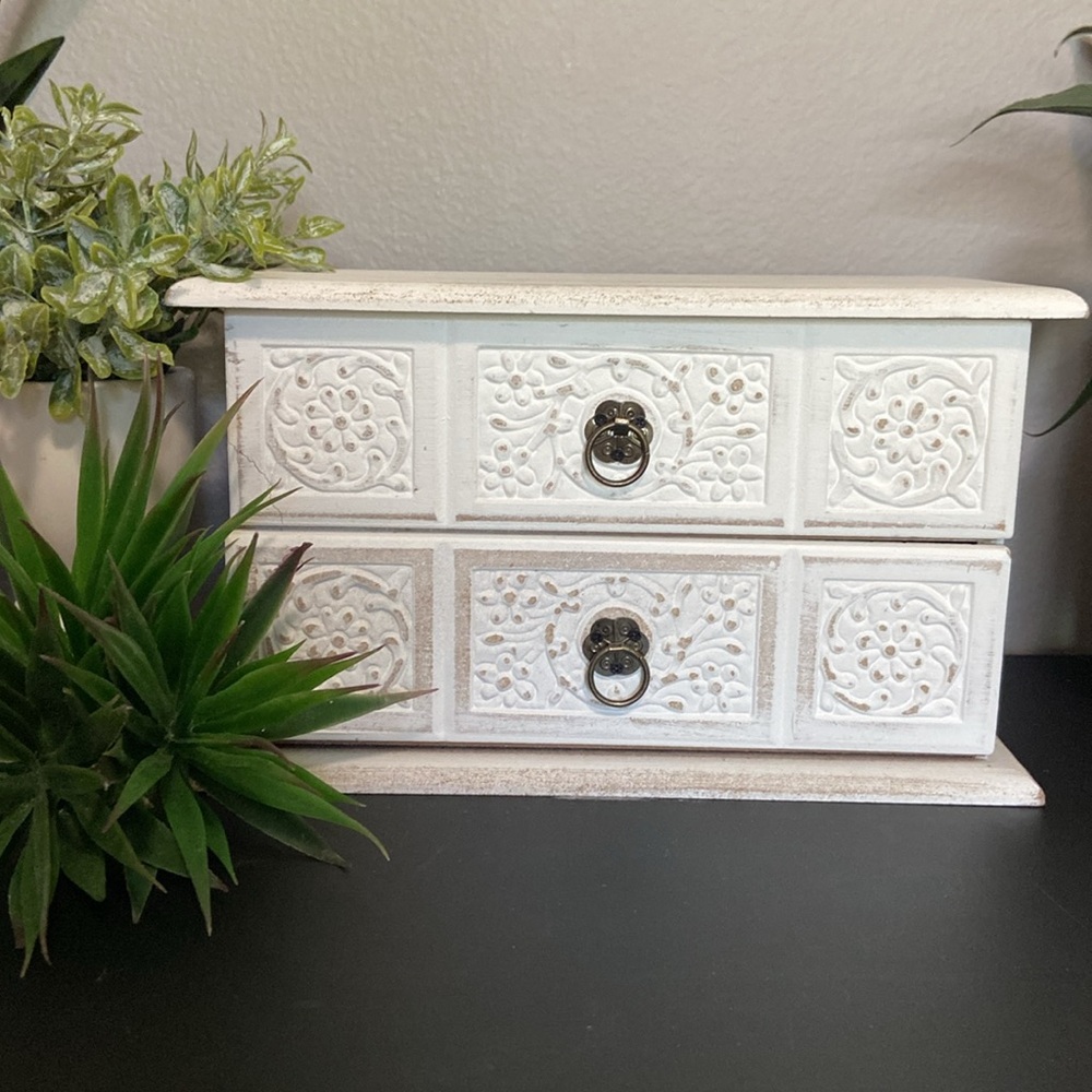 DONATED.   White Ornate Wooden Storage Box